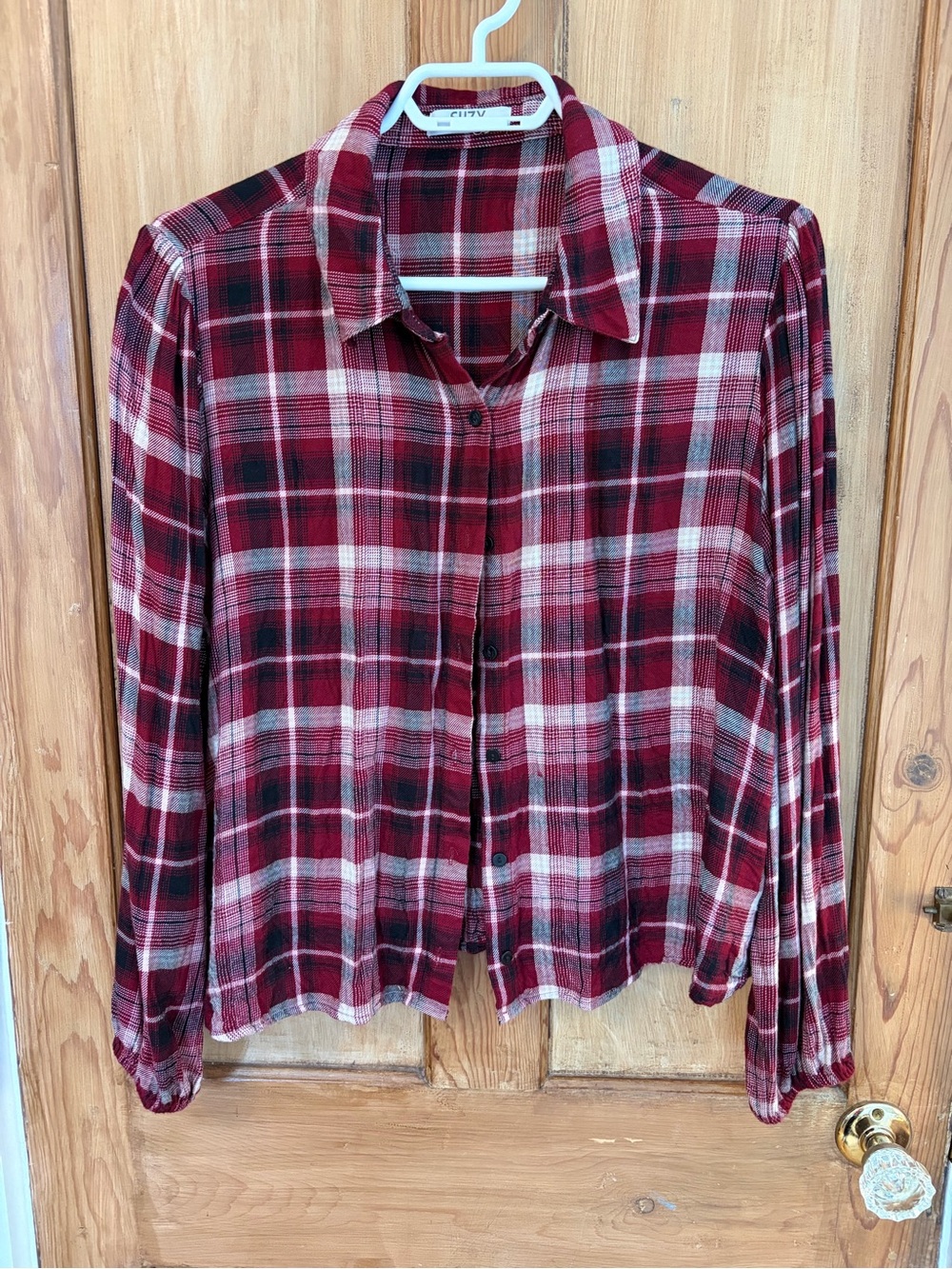 Suzy Shier Red and Black Plaid Button-Down Shirt